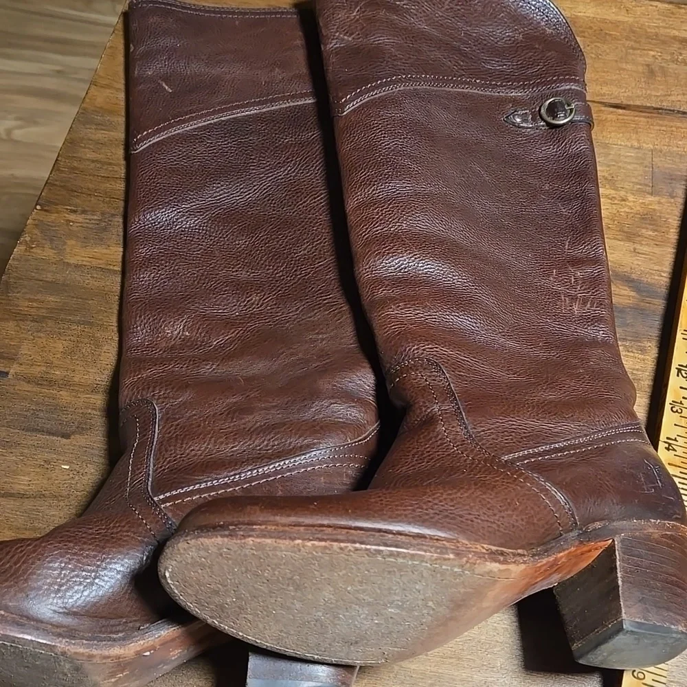Frye Jane Fold Over  Rich Brown Leather Boots Knee High Womens Size 7